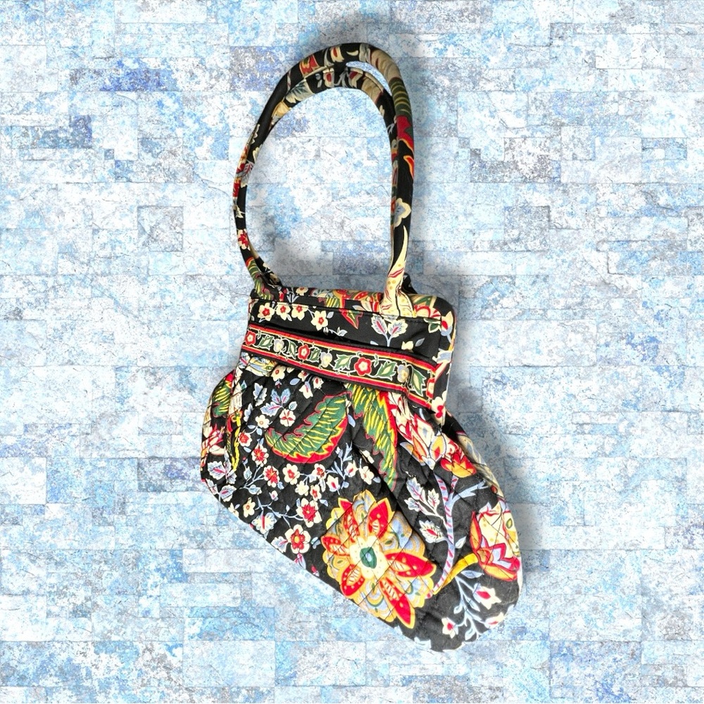Vera Bradley Floral Alice in Versailles print. Shoulder Bag - Black, Red, Green - Picture 4 of 11